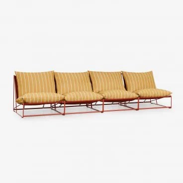 Sofá Modular De Jardim De 4 Peças Amaro Amarelo Mel - Vermelho Argila - Sklum