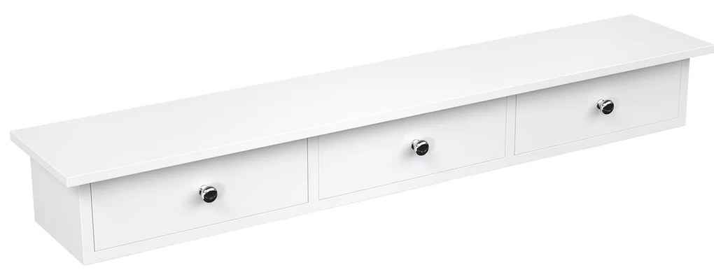 Prateleira de parede flutuante SONGMICS com 3 gavetas, prateleira de armazenamento para corredor, 80 x 15 x 10 cm, sala de estar, quarto, cozinha, tinta de alto brilho, branco LWS085W01