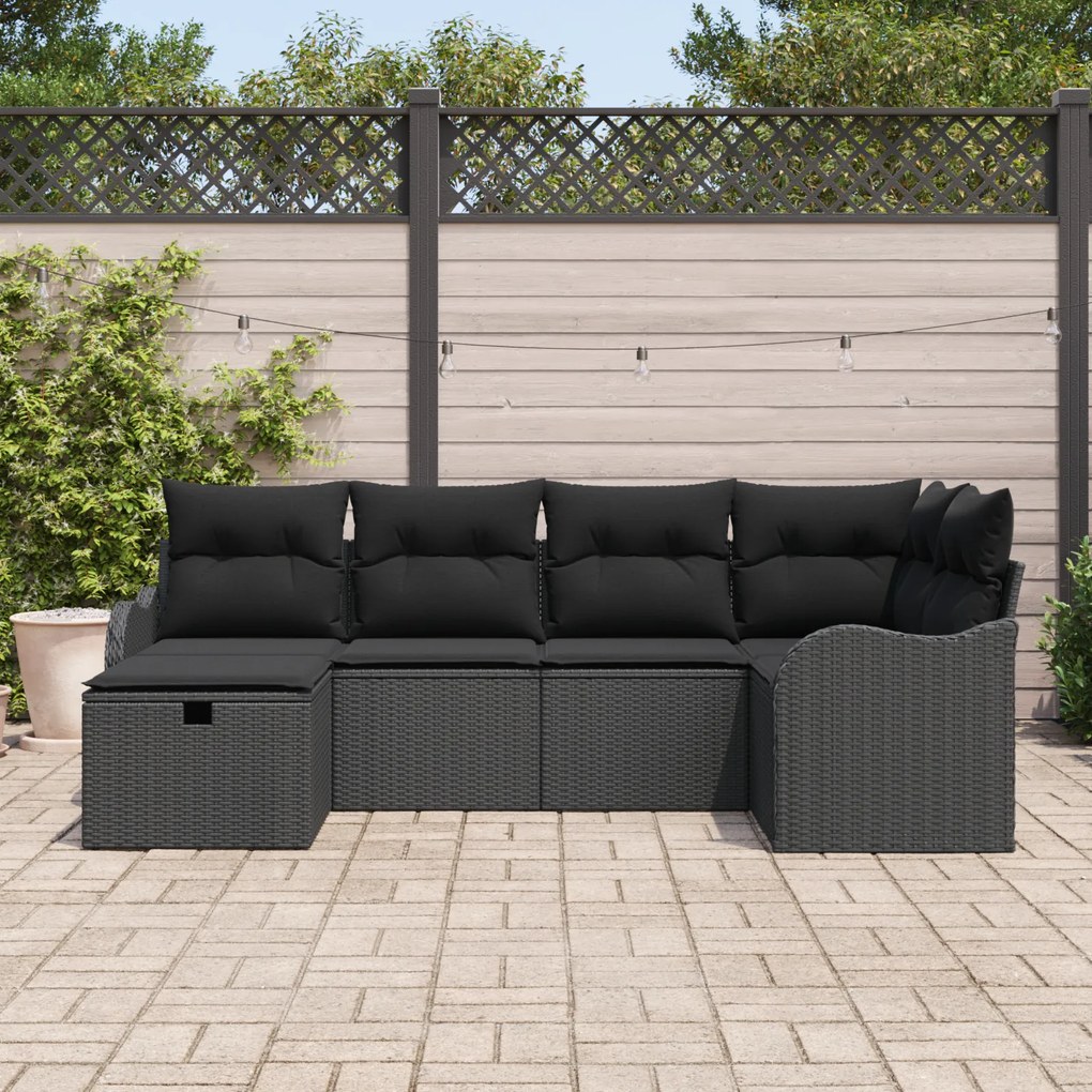 Conjunto de Sofá de Jardim vidaXL com Almofadas Preto Rattan Polipropi