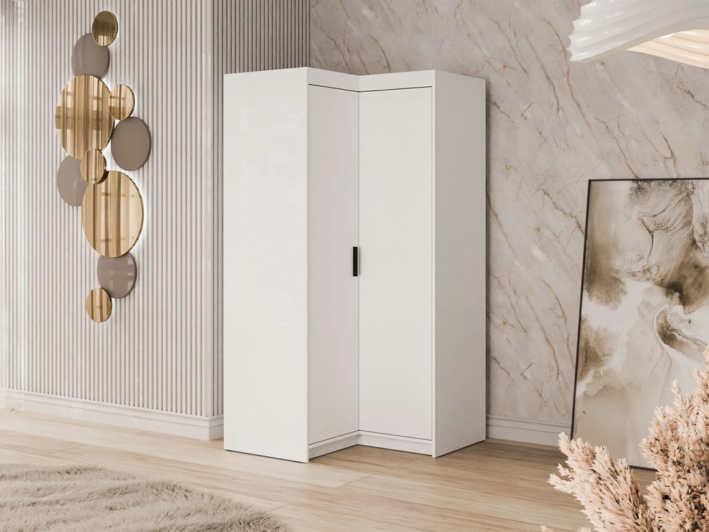 Roupeiro de canto Novduni 116, Branco, 191x98x98cm, 100 kg, Portas para roupeiro: Com dobradiças