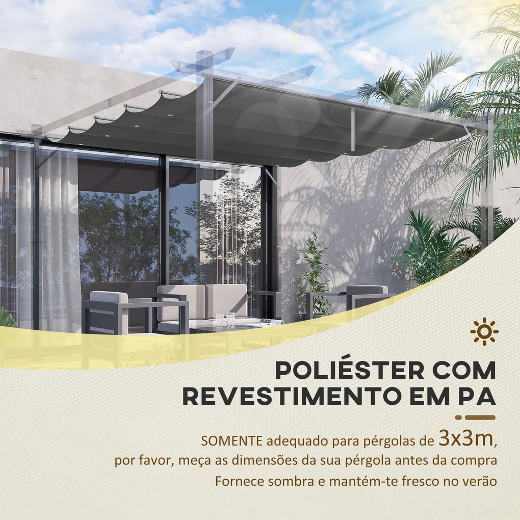 Cobertura para Pérgola 2,5x2,55 cm Teto de Substituição Retrátil para Pérgola com 10 Orifícios de Drenagem Cinza Escuro