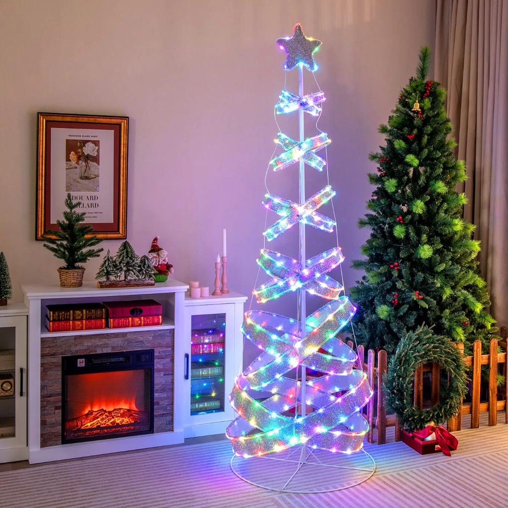 Árvore de Natal em espiral pré-iluminada de 210 cm com luzes LED que mudam de cor