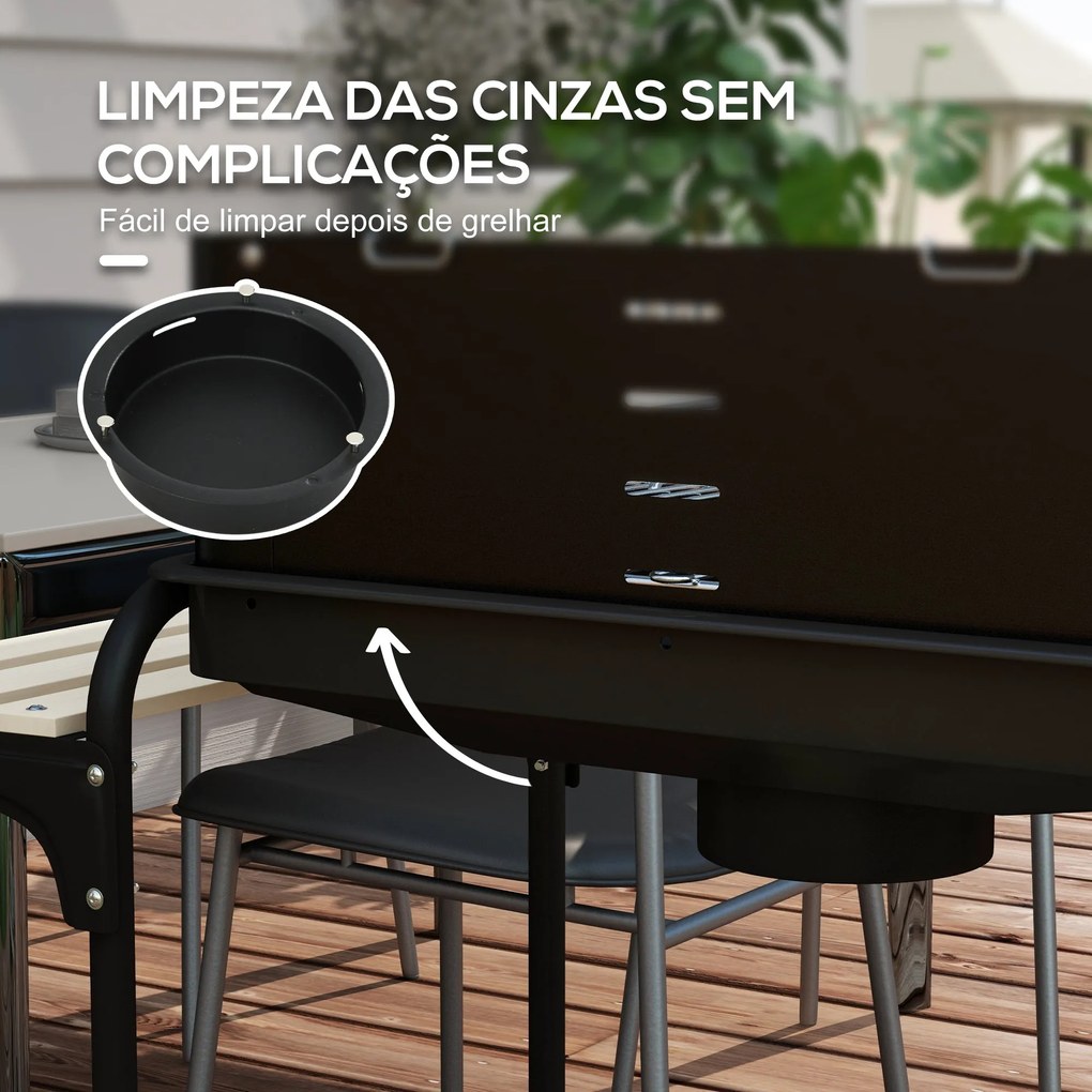 Barbecue a Carvão com Rodas Barbecue Portátil com Grelha Ajustável em