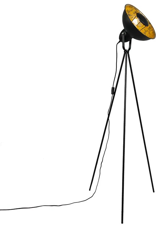 Candeeiro de pé industrial tripé preto com dourado - Magna Basic 25 Moderno