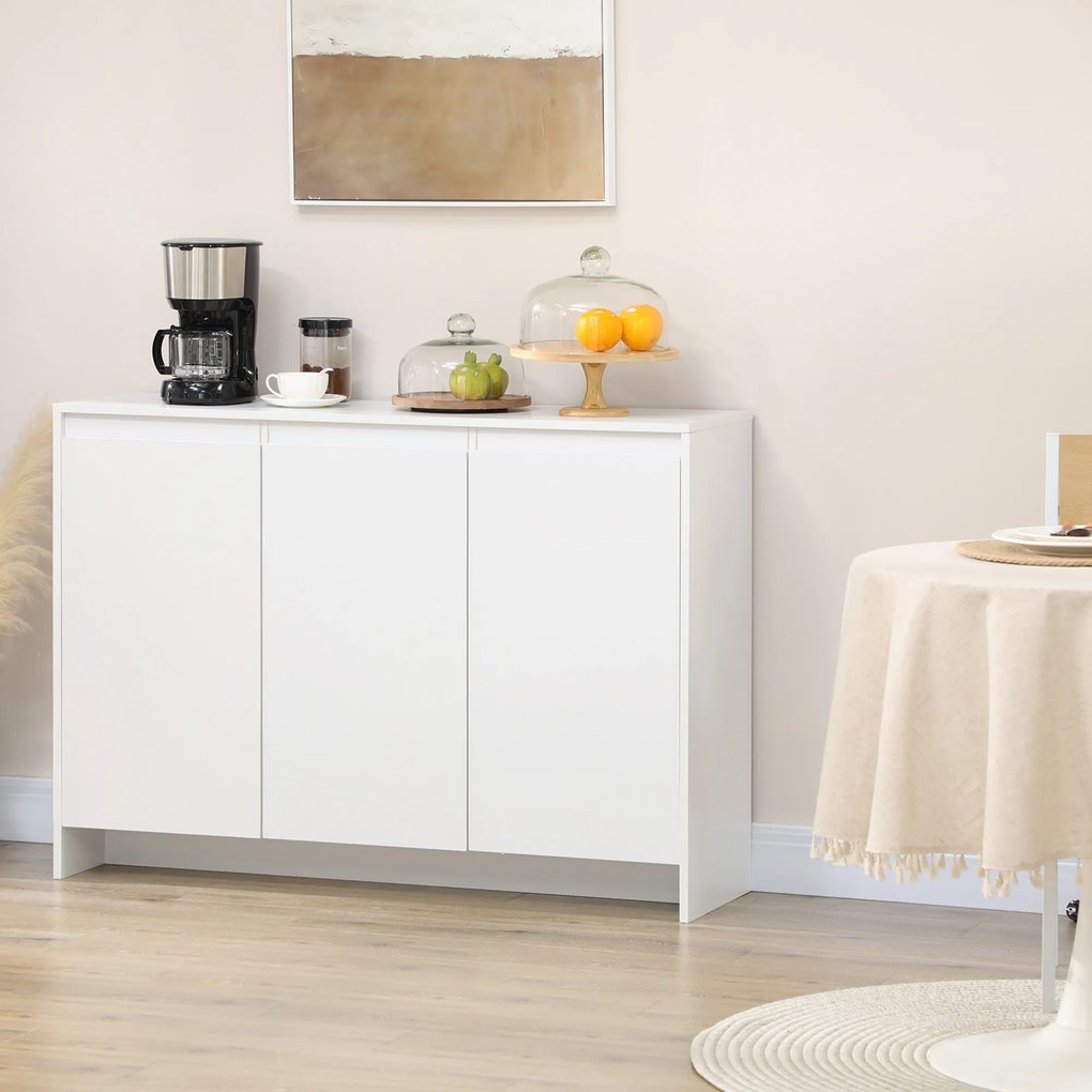 Móvel Aparador com 3 Portas Prateleiras Ajustáveis ​​e Suporte com Fecho Suave para Televisores 120x35x85 cm Branco