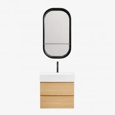 Conjunto De Móvel De Casa De Banho Em Madeira E Chapa De Freixo Com Lavatório Integrado Ona Madeira Natural & Oval Com Prateleira Preto - Sklum