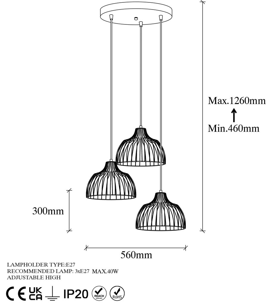 Candeeiro Chandelier Kozan – Dourado Brilhante – 56 x 56 x 126 cm