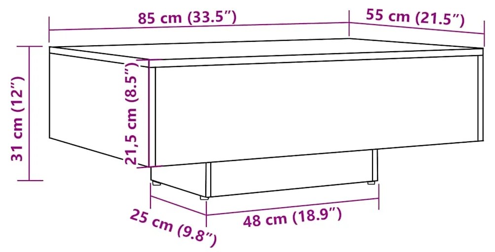 Mesa de centro 85x55x31 cm derivados de madeira madeira velha