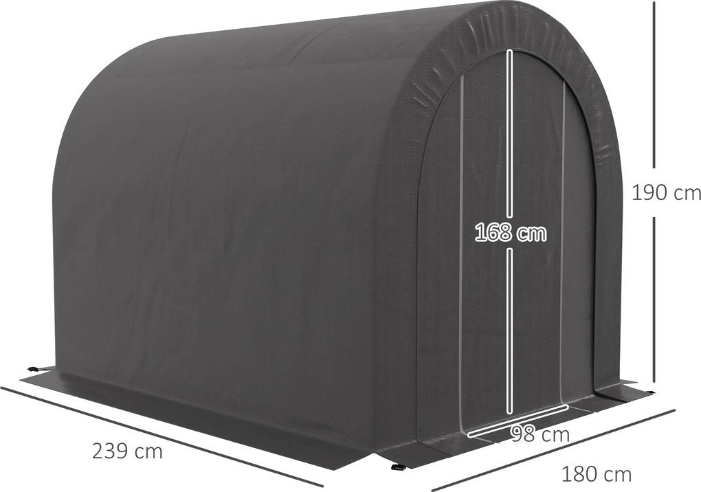 Abrigo de jardim em Lona, tenda de arrumação exterior, abrigo para bicicletas, garagem para bicicletas, lona em PE e metal, 2,4 x 1,8 x 1,9 m, cinzent