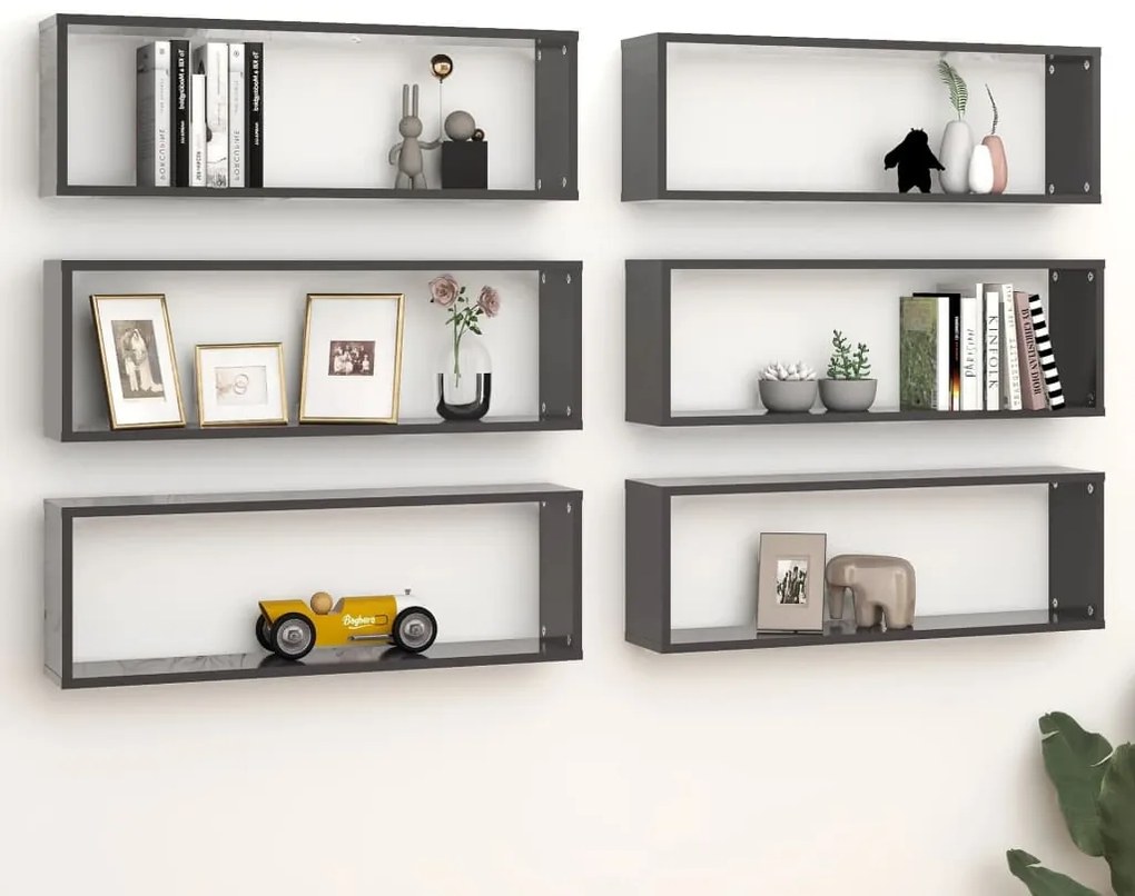 vidaXL Estantes de parede cúbicas 6pcs contrapl. 80x15x26,5cm cinzento