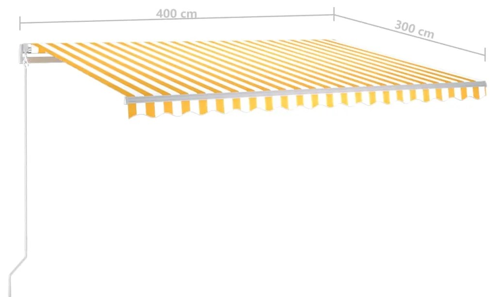 Toldo retrátil automático com postes 4x3 m amarelo e branco