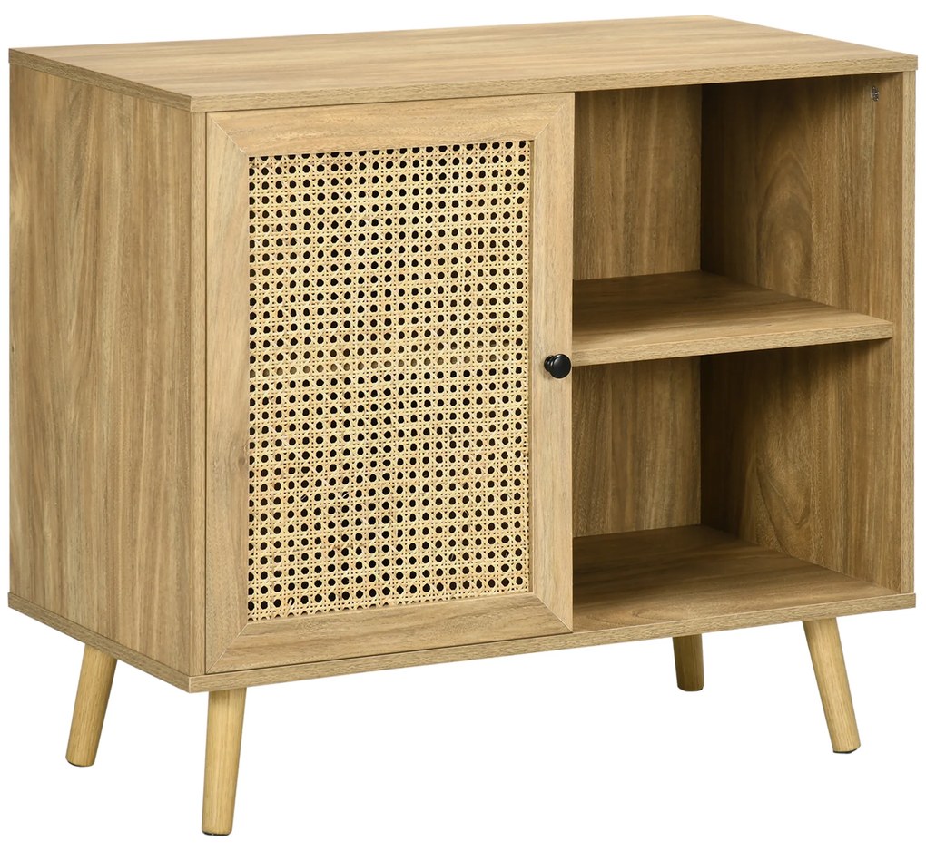 HOMCOM Móvel de Armazenamento Buffet 1 Porta de Vime com Efeito de Madeira 80x39x70 cm | Aosom Portugal