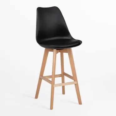 Banco Alto Com Almofada Em Pele Sintética Nordic Preto & ↑75 Cm - Sklum