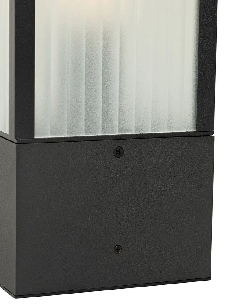 LED Candeeiro de parede exterior inteligente preto com vidro canelado 40 cm incl. Wifi A60 - Charlois Moderno