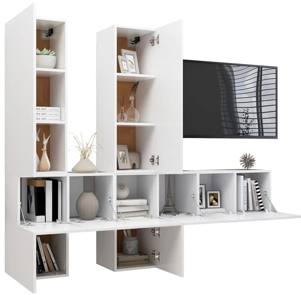 7 pcs conjunto de móveis de TV derivados de madeira branco