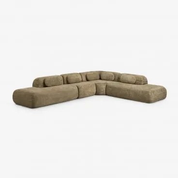 Sofá Modular De Canto Em L De 4 Peças Com Duplo Divã Em Chenille Embalado A Vácuo Mérida Chenille Grossa Verde Sálvia - Sklum