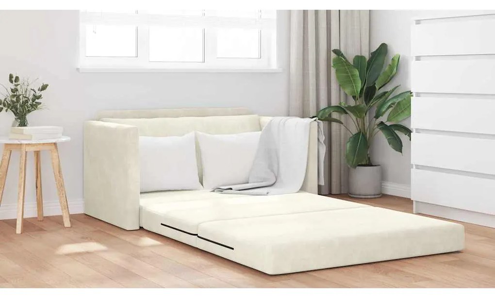 Sofá-Cama de Chão 2 em 1 Creme 124x204x61 cm Veludo