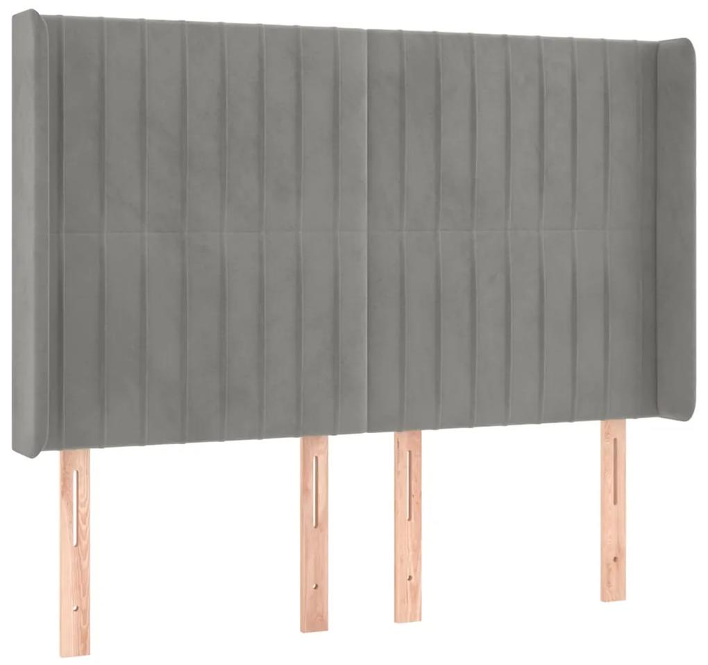 Cama box spring c/ colchão/LED 140x190 cm veludo cinzento