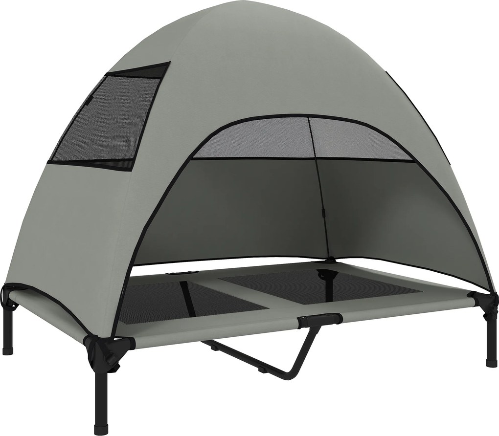 PawHut Cama para Cães ao Ar Livre com Teto, Cama Elevada para Cães Grandes, 106 x 76 x 99 cm, Cinza claro | Aosom Portugal