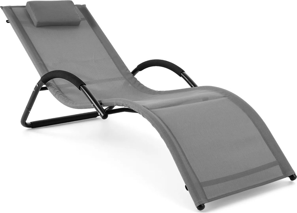 Espreguiçadeira de exterior com estrutura curva, apoio para a cabeça removível e apoios de braços ergonómicos, para jardim ou praia cinzenta