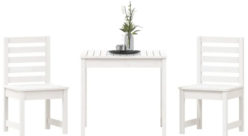 3 pcs conj. bistrô para jardim madeira de pinho maciça branco