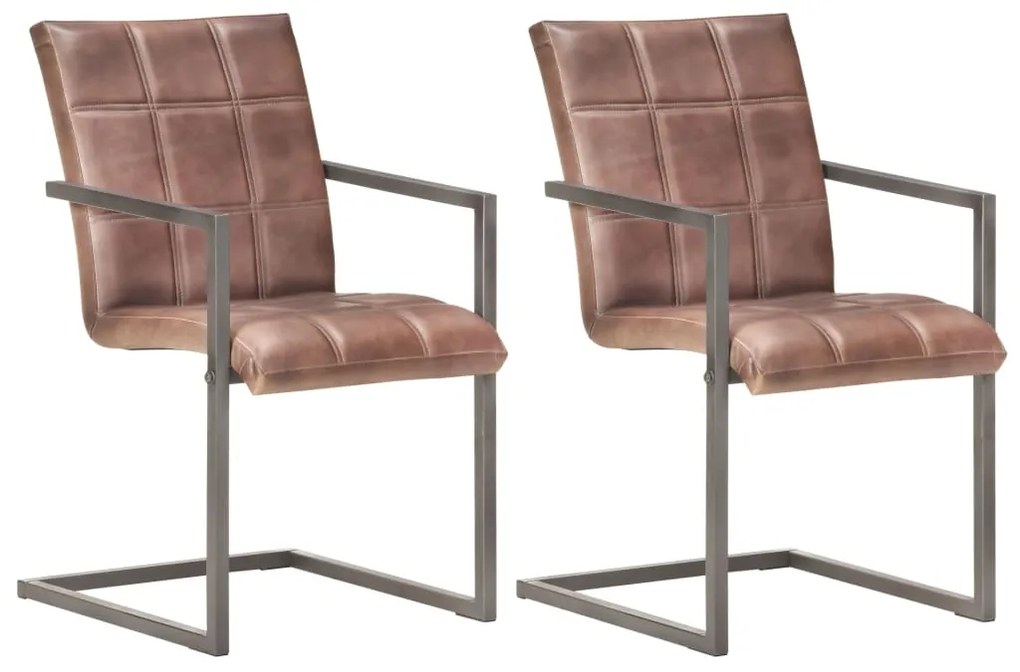 Cadeiras jantar cantilever 2 pcs couro genuíno castanho velho