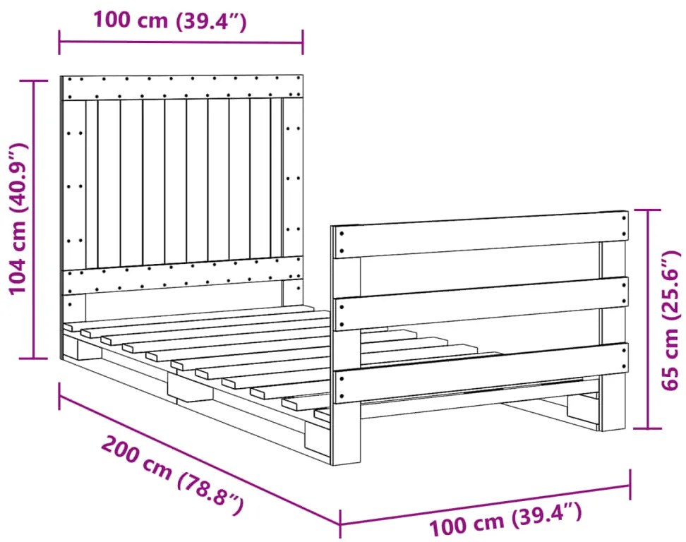 Estrutura de cama com cabeceira 100x200cm pinho maciço