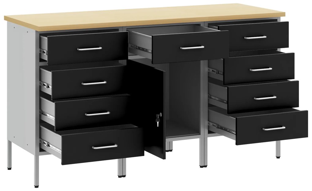 Conjunto de Armários de Trabalho VidaXL 3 Peças Preto e Cinza em Madei