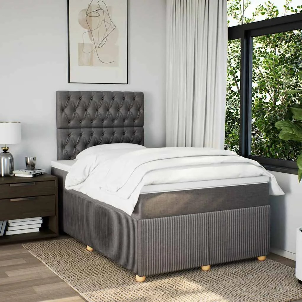 Cama boxspring c/ colchão 120x190cm tecido castanho-acinzentado