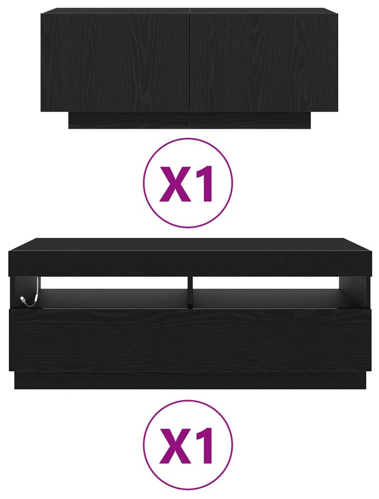 Cabide de TV vidaXL com Luzes LED em Carvalho Preto 200x35x40 cm em Ma