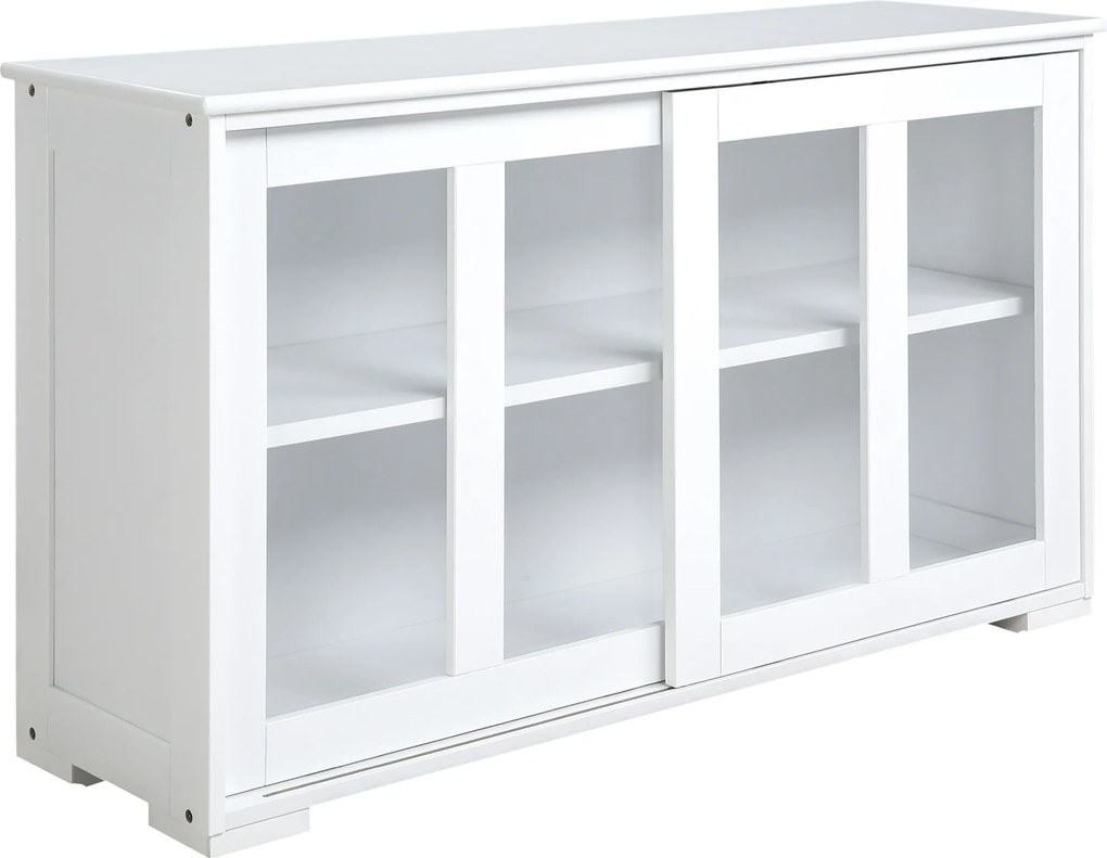 HOMCOM Aparador de Cozinha Moderno Móvel Auxiliar com 2 Portas de Correr de Vidro e Prateleira Ajustável 107x33x62,5 cm Branco | Aosom Portugal