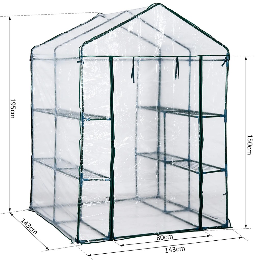 ® Estufa Transparente de jardim Viveiro Caseiro Platas com 3 Andares 143x143x195cm