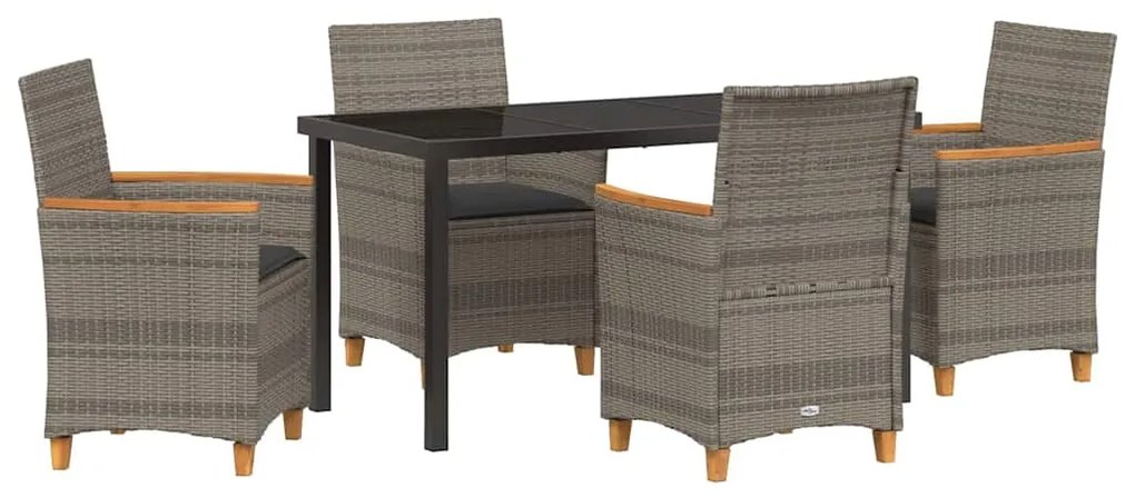 Conjunto de jantar de jardim com 5 peças e almofadas cinza em rattan s