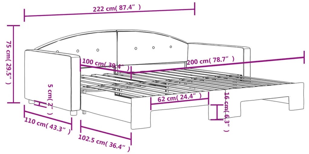 Sofá-cama com gavetão 100x200 cm veludo preto
