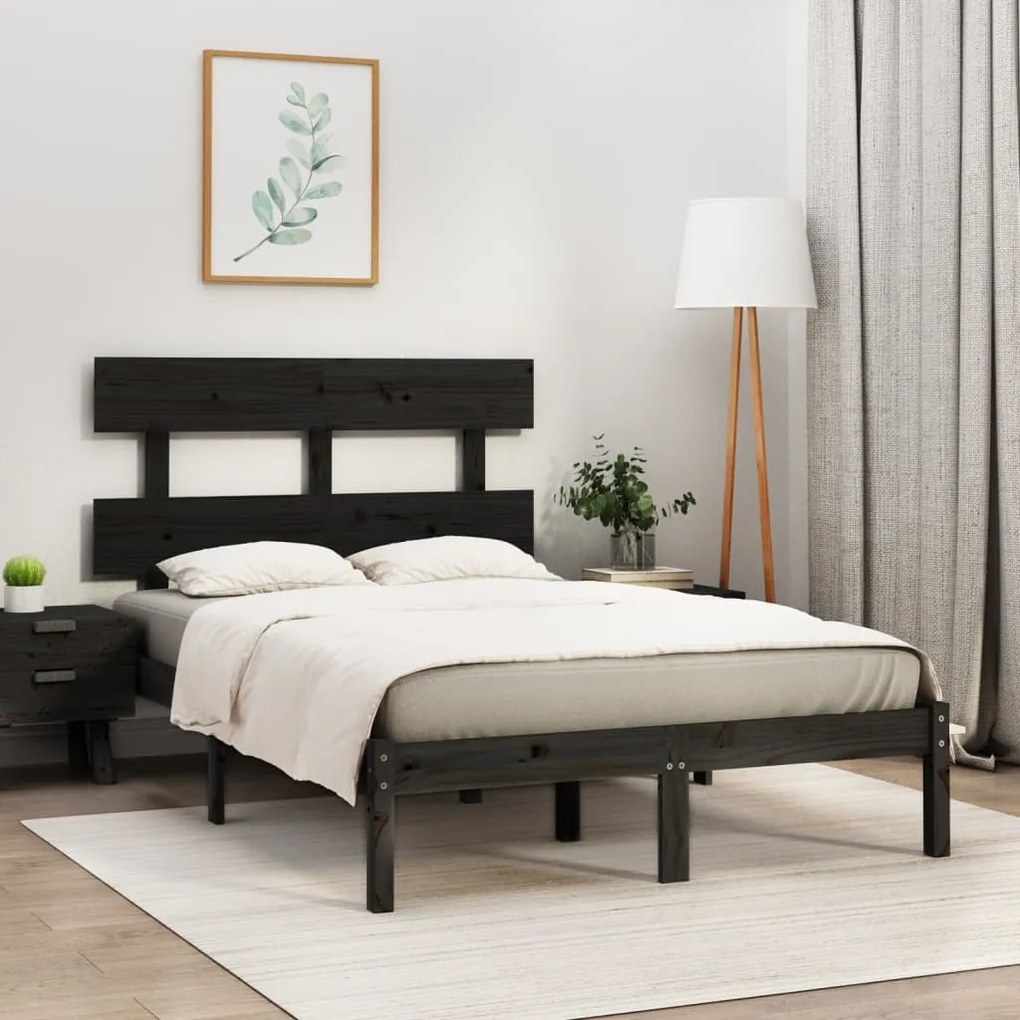 Estrutura de cama dupla 135x190 cm madeira maciça preto