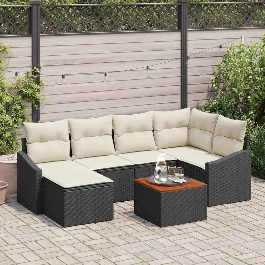 vidaXL Conjunto de Sofá de Jardim 7 pcs Preto e Creme vime PE