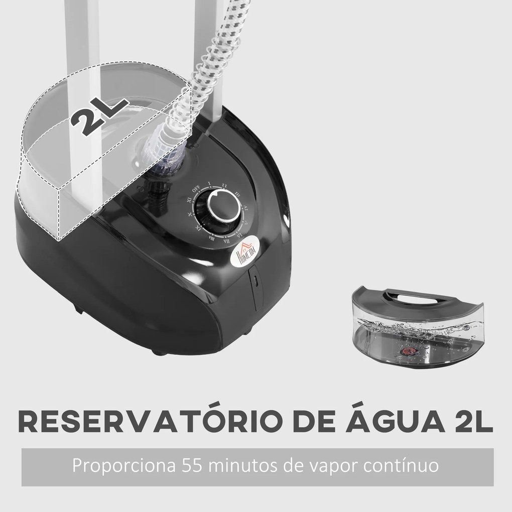 Ferro de Engomar a Vapor 1800W Temperatura Ajustável 11 Níveis Depósito de 2 L Aquecimento em 38s 35x25x47-118,5 cm Preto