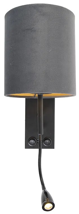 Candeeiro de parede Art Déco preto com abajur em veludo cinzento escuro - Stacca