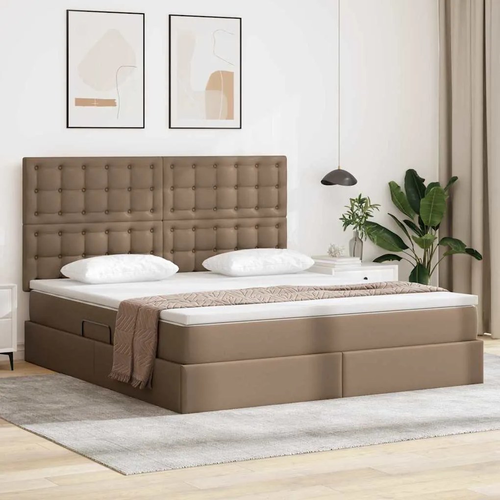 vidaXL Cama com arrumação e LED com colchão Cappuccino 160 x 200 cm