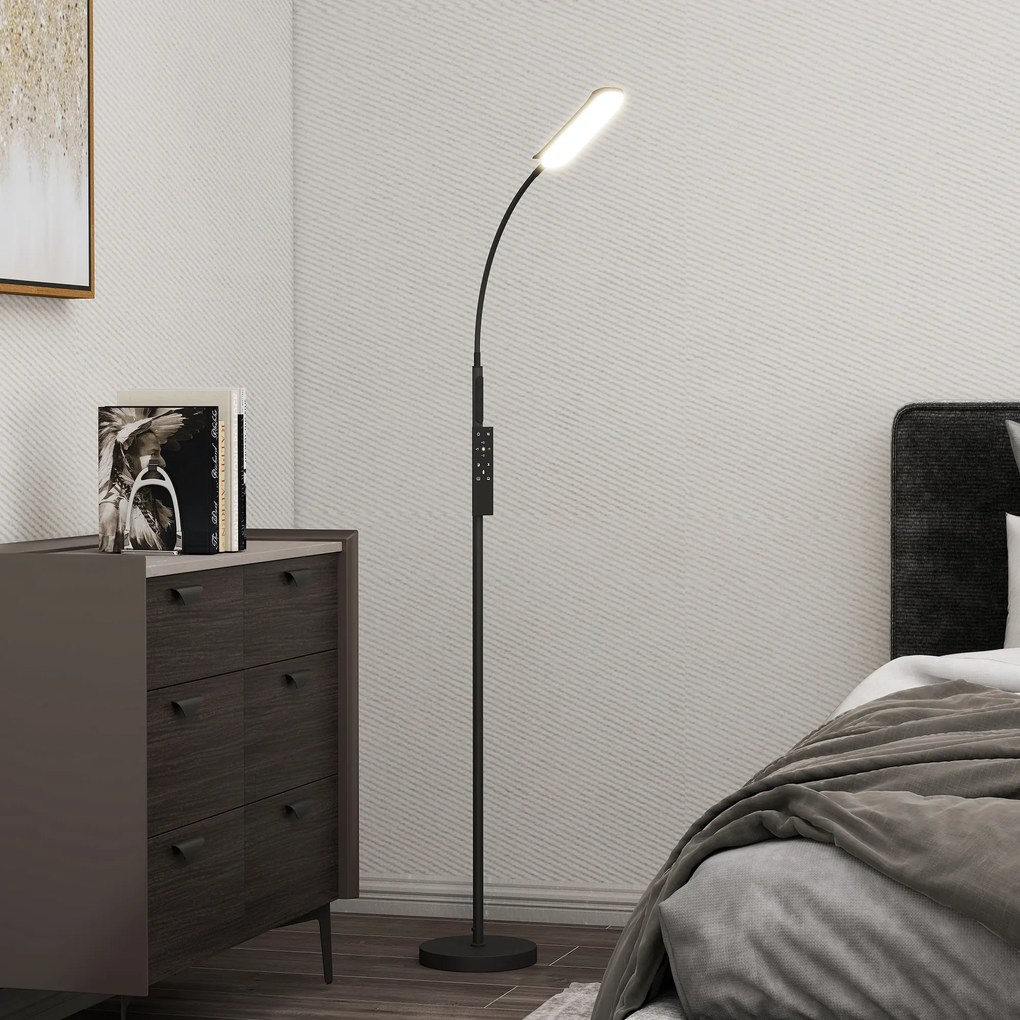 Candeeiro de Pé LED com Controlo Remoto e Tátil 5 Modos de Iluminação Temporizador de 60 Minutos Memória Ø22x175 cm Preto