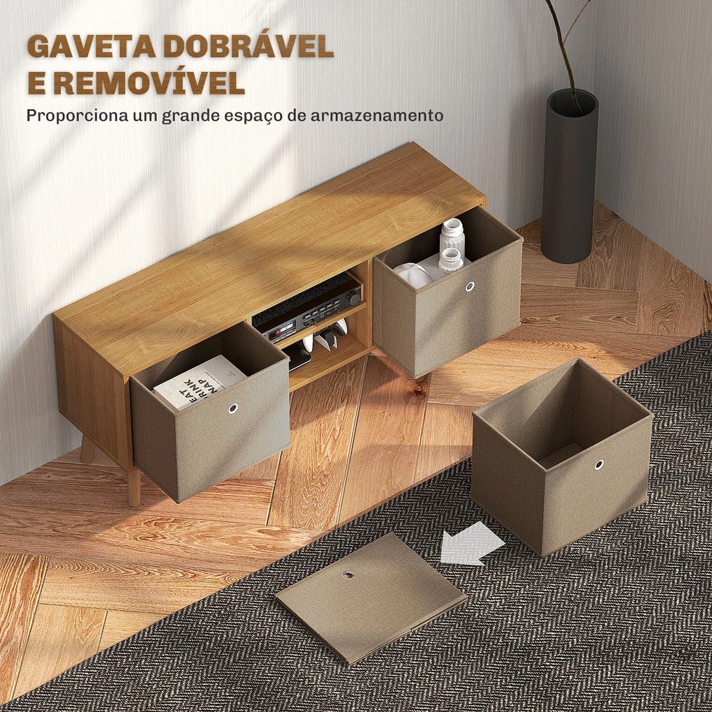 Móvel de TV para Televisores de até 50 Polegadas com 2 Gavetas de Tecido 2 Prateleiras Abertas 110x29x46,5 cm Madeira e Castanho Claro