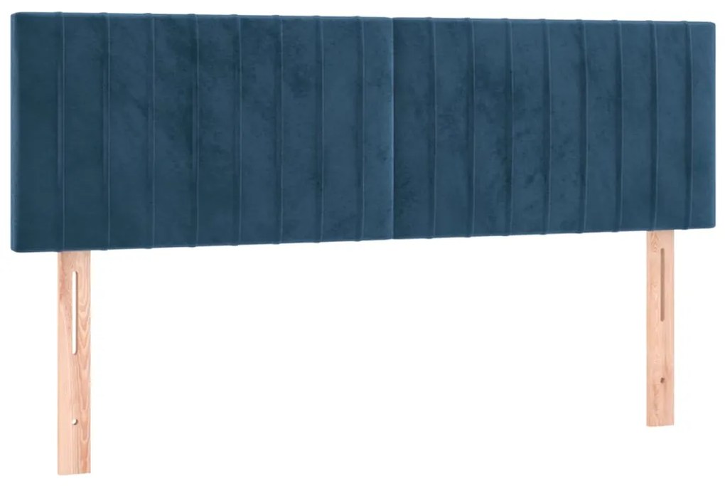 Cabeceira de cama c/ luzes LED veludo 144x5x78/88cm azul-escuro