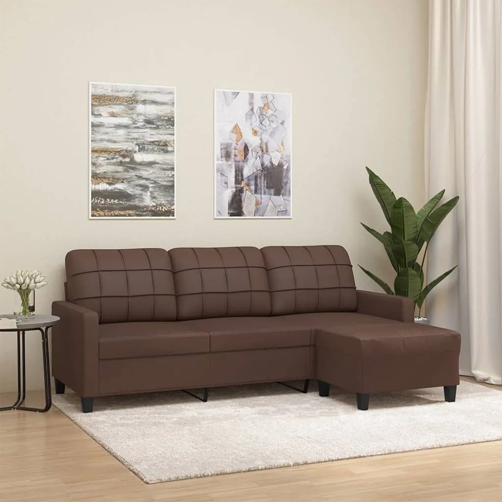 vidaXL Sofá 3 lugares c/ apoio de pés 180 cm couro artificial castanho