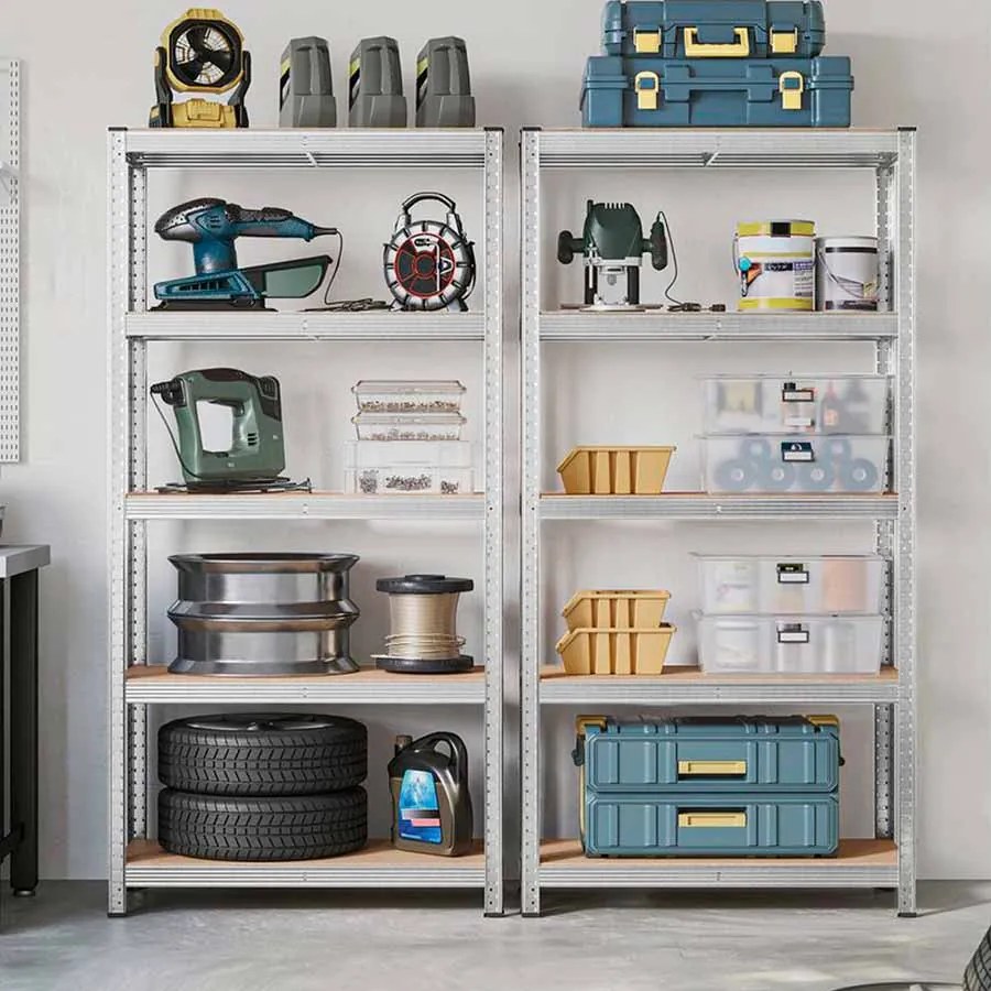 Conjunto 2 Estantes de arrumação garagens, armazem, arrumos 180 x 90 x 40 cm Prateado