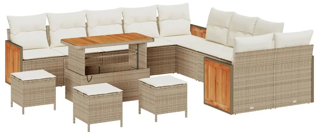 Conjunto de Sofa de Jardim vidaXL com Almofadas 14 Peças Bege Poly Rat