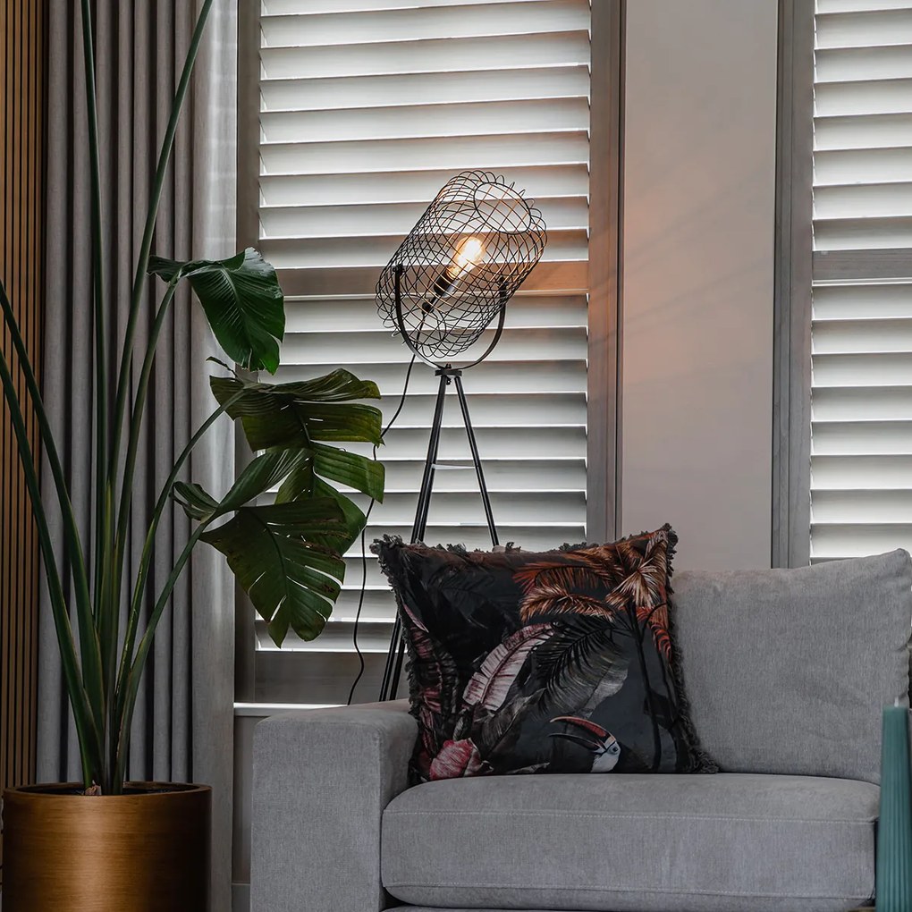 Candeeiro de pé industrial tripé em aço preto - Bliss Vefa