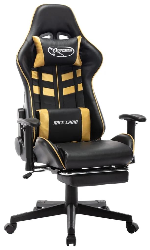 Cadeira gaming c/ apoio de pés couro artificial preto/dourado