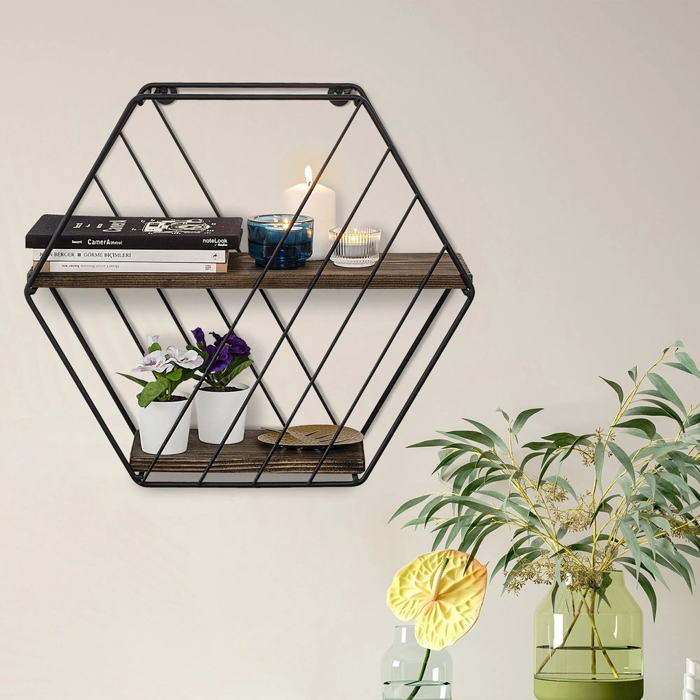 Prateleira de Parede Liliales – Preto Nogueira Escuro – 44x40x15 cm |