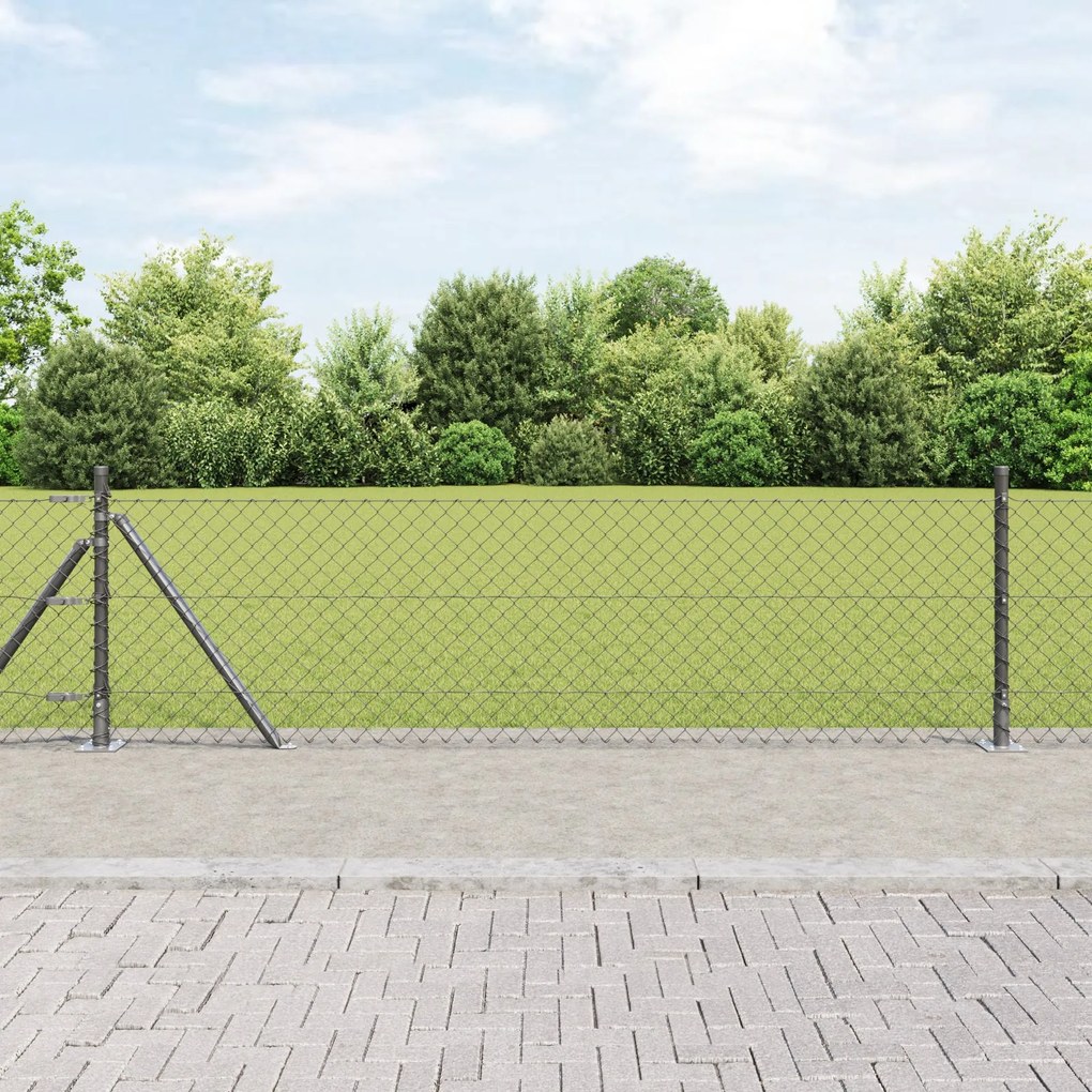 Cerca de Cadeia com 13 Postes Flangeados 0.4x25 m Aço Galvanizado