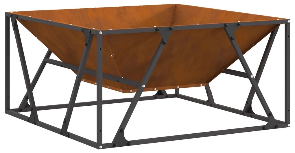 Fogo Pit Quadrado 80x80x40 cm Aço Envelhecido